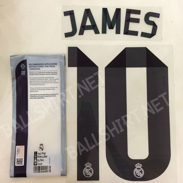 Official ชื่อและหมายเลขเสื้อ JAMES 10 สำหรับ Real Madrid Home 2014/15 name set